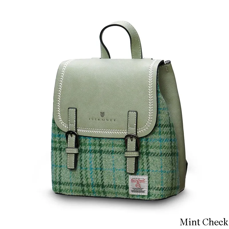 B40249 MINT CHECK Mini Harris Tweed Jura Backpack Side View  Gaelsong