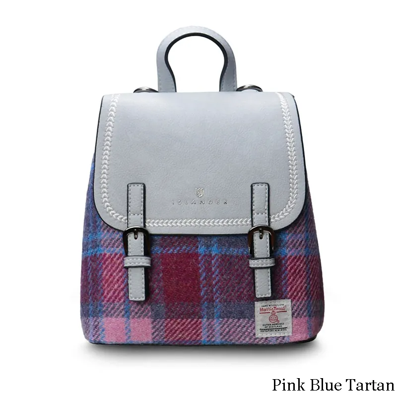 B40249 PINK BLUE TARTAN Colour Mini Harris Tweed Jura Backpack Gaelsong