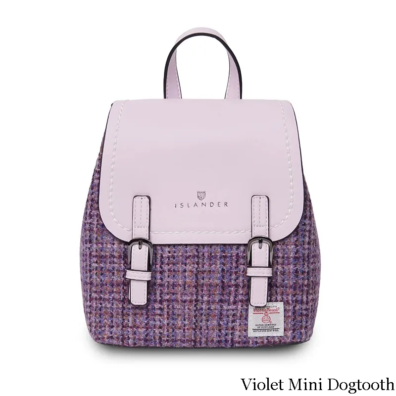 B40249 VIOLET MINI DOGTOOTH Mini Harris Tweed Jura Backpack Gaelsong