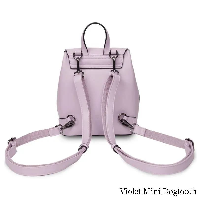 B40249 VIOLET MINI DOGTOOTH Mini Harris Tweed Jura Backpack Back Side Straps View Gaelsong