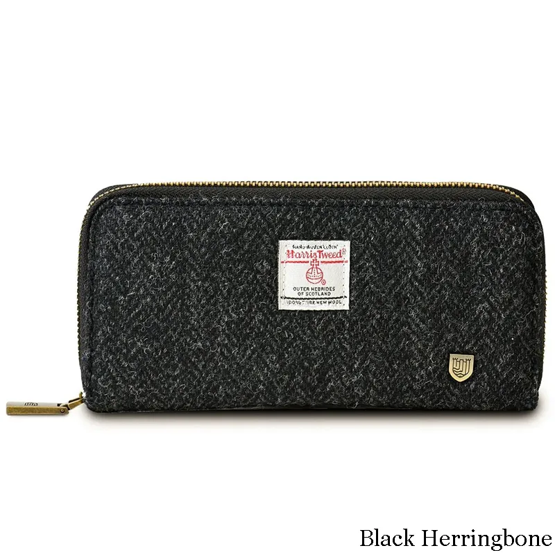 B40250 BLACK HERRINGBONE Colour Handmade Harris Tweed Long Zip Purse Gaelsong