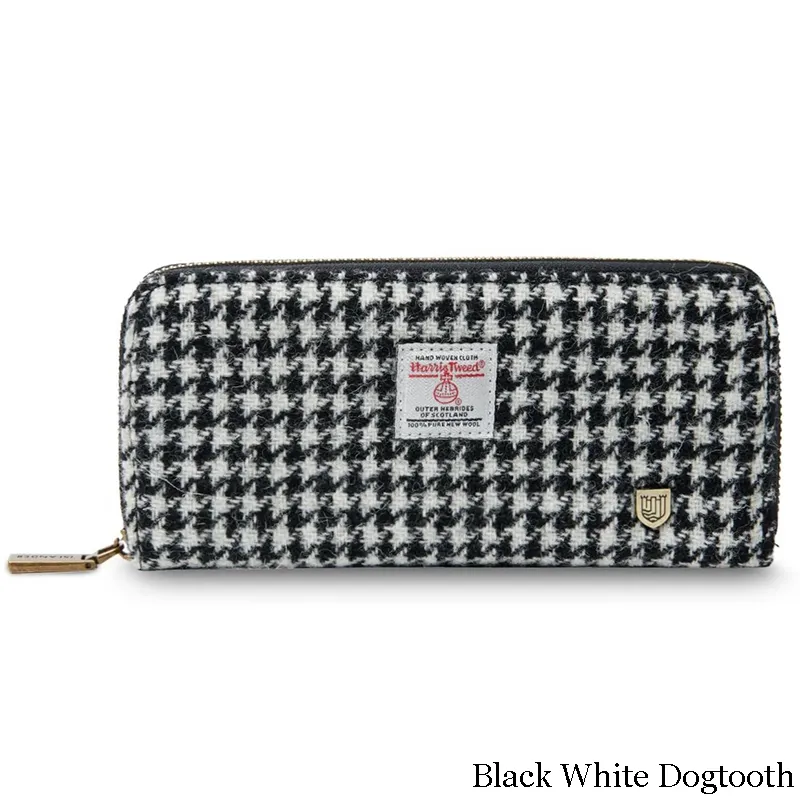 B40250 BLACK and WHITE DOGTOOTH Colour Handmade Harris Tweed Long Zip Purse Gaelsong