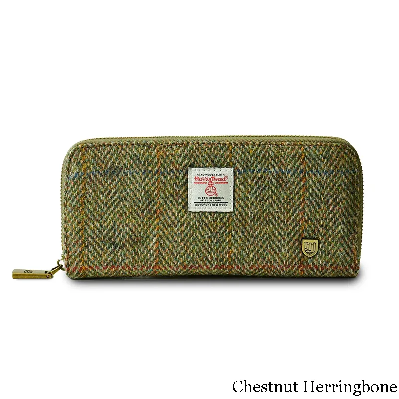 B40250 CHESTNUT HERRINGBONE Colour Handmade Harris Tweed Long Zip Purse Gaelsong