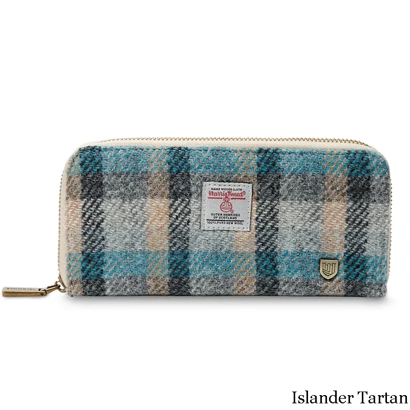 B40250 ISLANDER TARTAN Colour Handmade Harris Tweed Long Zip Purse Gaelsong