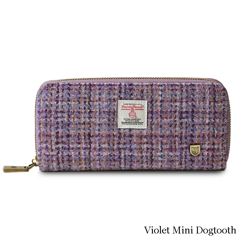 B40250 VIOLET MINI DOGTOOTH Colour Handmade Harris Tweed Long Zip Purse Gaelsong