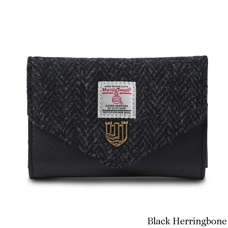 B40251 BLACK HERRINGBONE Colour Handwoven Small Women's Harris Tweed Wallet Gaelsong