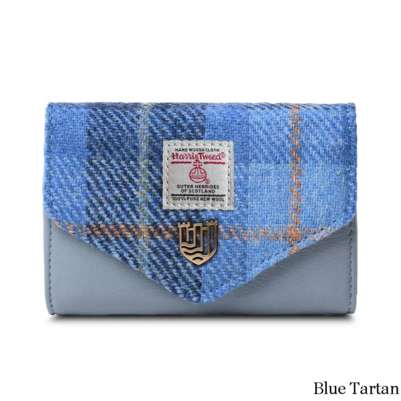 B40251 BLUE TARTAN Colour Handwoven Small Women's Harris Tweed Wallet Gaelsong