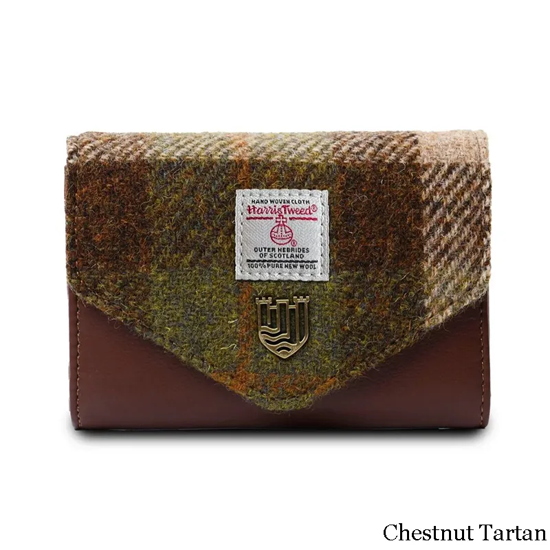 B40251 CHESTNUT TARTAN Colour Handwoven Small Women's Harris Tweed Wallet Gaelsong