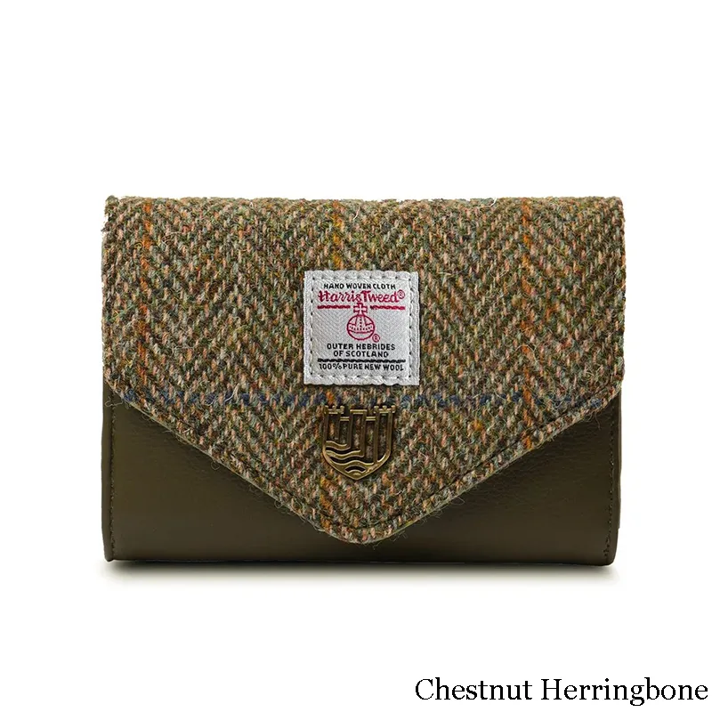 B40251 CHESTNUT HERRINGBONE Colour Handwoven Small Women's Harris Tweed Wallet Gaelsong
