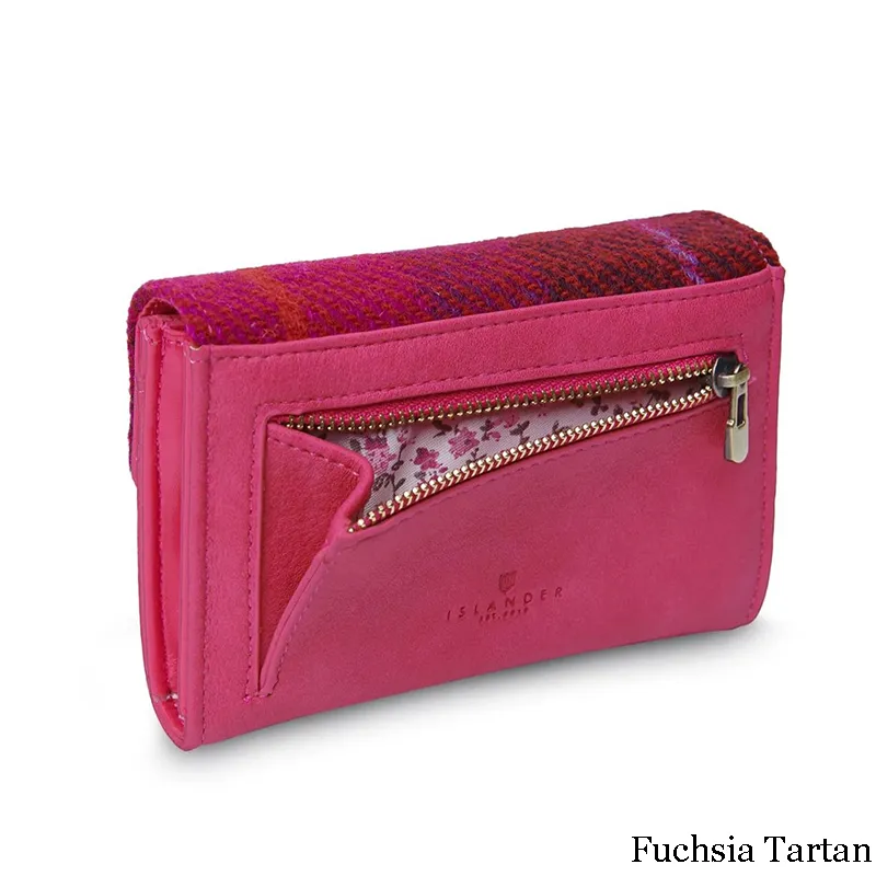 B40251 FUCHSIA TARTAN Colour Handwoven Small Women's Harris Tweed Wallet Back Side Pocket Gaelsong