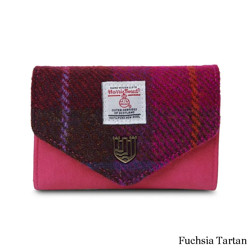 B40251 FUCHSIA TARTAN Colour Handwoven Small Women's Harris Tweed Wallet Gaelsong