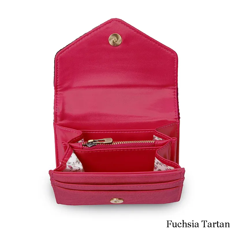 B40251 FUCHSIA TARTAN Colour Handwoven Small Women's Harris Tweed Wallet Inside Compartments Gaelsong
