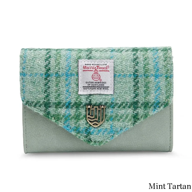 B40251 MINT TARTAN Colour Handwoven Small Women's Harris Tweed Wallet Gaelsong