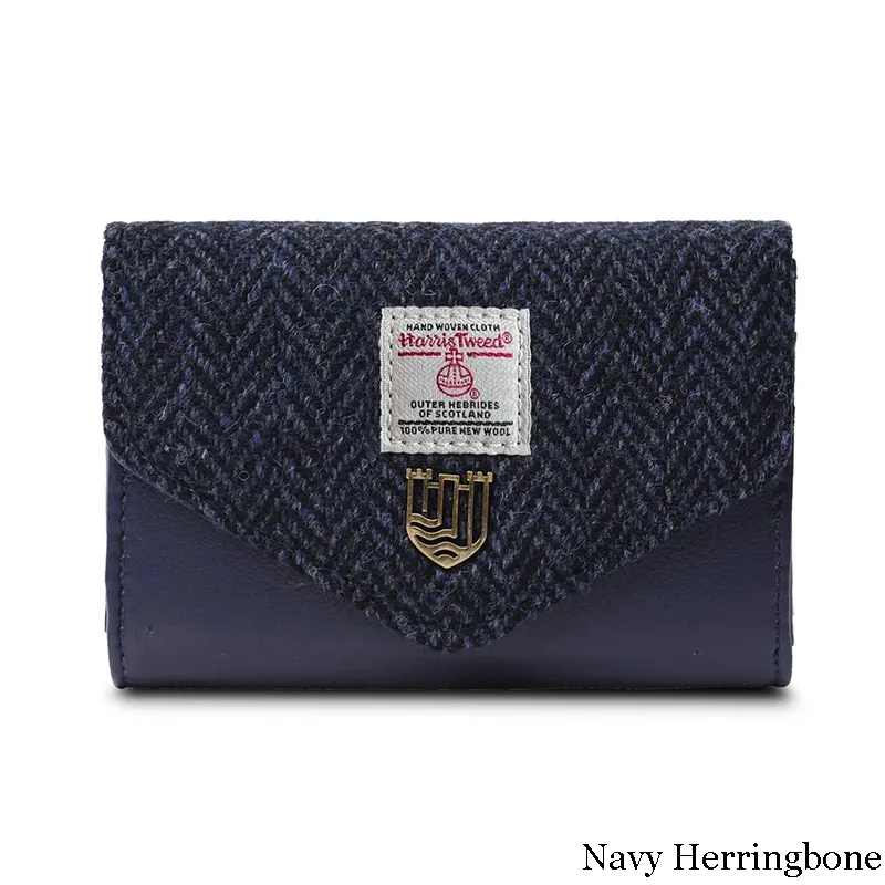 B40251 NAVY HERRINGBONE Colour Handwoven Small Women's Harris Tweed Wallet Gaelsong