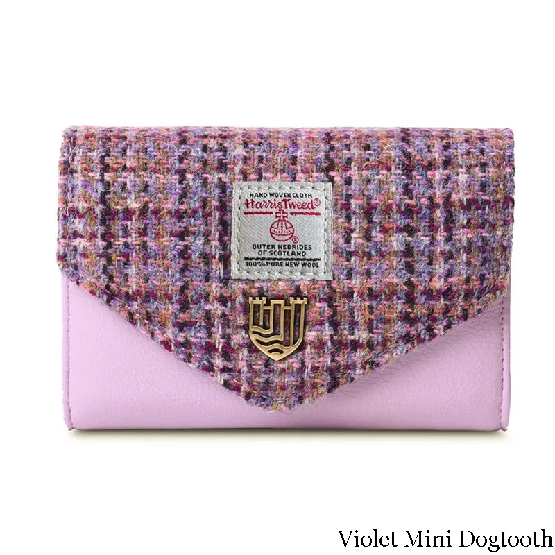 B40251 VIOLET MINI DOGTOOTH Colour Handwoven Small Women's Harris Tweed Wallet Gaelsong
