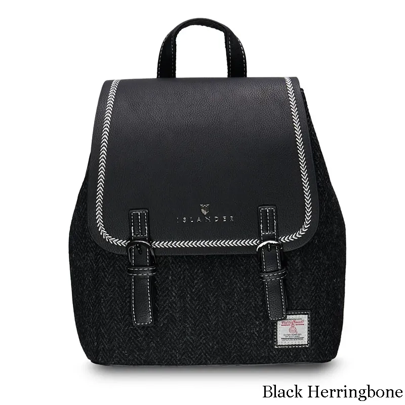 B40252 BLACK HERRINGBONE Colour Ladies Harris Tweed Jura Backpack Gaelsong
