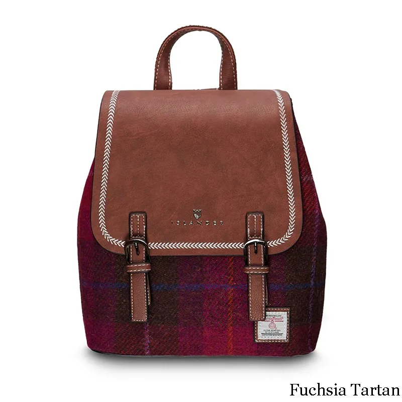 B40252 FUCHSIA TARTAN Colour Ladies Harris Tweed Jura Backpack Gaelsong