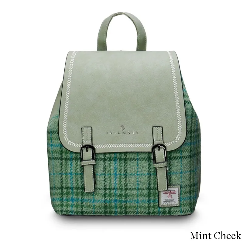 B40252 MINT CHECK Colour Ladies Harris Tweed Jura Backpack Gaelsong