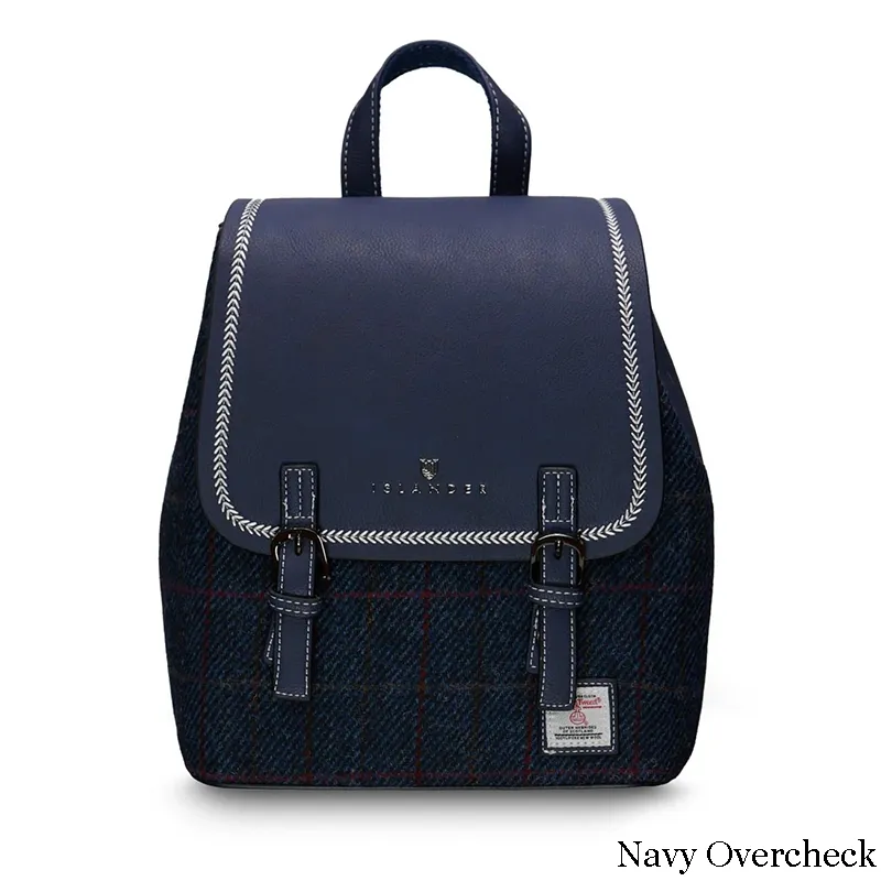 B40252 NAVY OVERCHECK Colour Ladies Harris Tweed Jura Backpack Gaelsong