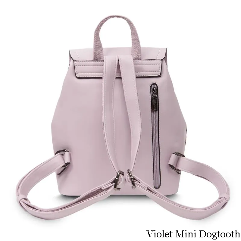 B40252 VIOLET MINI DOGTOOTH Colour Ladies Harris Tweed Jura Backpack Back Side View Gaelsong