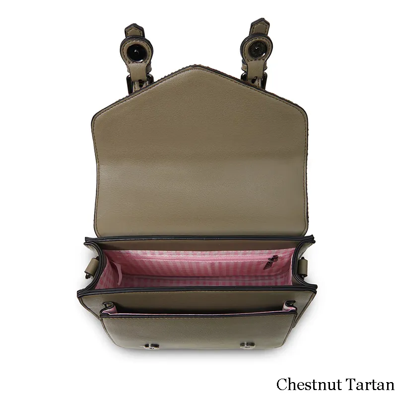 B40253 CHESTNUT TARTAN Colour Handwoven Harris Tweed Satchel Bags Inside Compartments Gaelsong