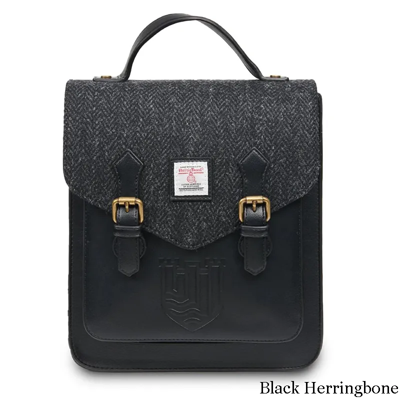 B40255 BLACK HERRINGBONE Colour  Ladies Handwoven Scottish Harris Tweed Backpack Gaelsong