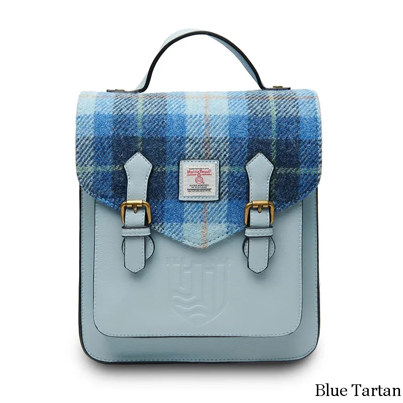 B40255 BLUE TARTAN Colour  Ladies Handwoven Scottish Harris Tweed Backpack Gaelsong