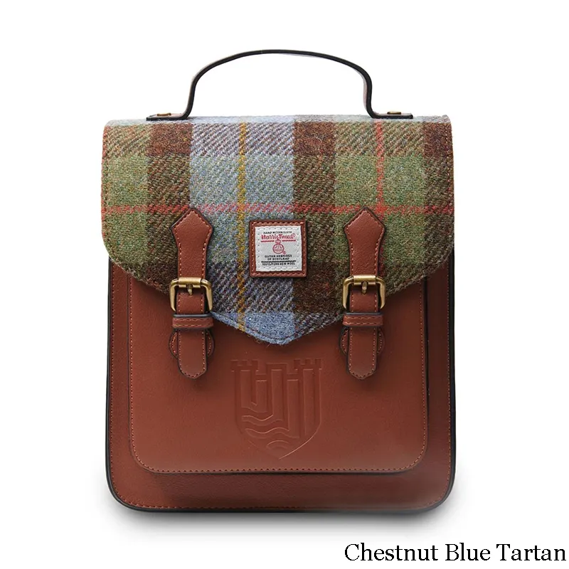 B40255 CHESTNUT BLUE TARTAN Colour  Ladies Handwoven Scottish Harris Tweed Backpack Gaelsong