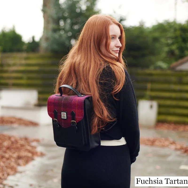 B40255 FUCHSIA TARTAN Colour  Ladies Handwoven Scottish Harris Tweed Backpack Lifestyle Gaelsong