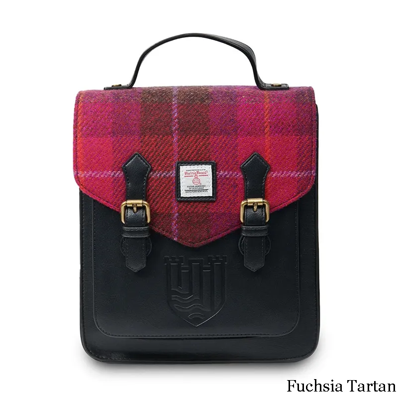 B40255 FUCHSIA TARTAN Colour  Ladies Handwoven Scottish Harris Tweed Backpack Gaelsong