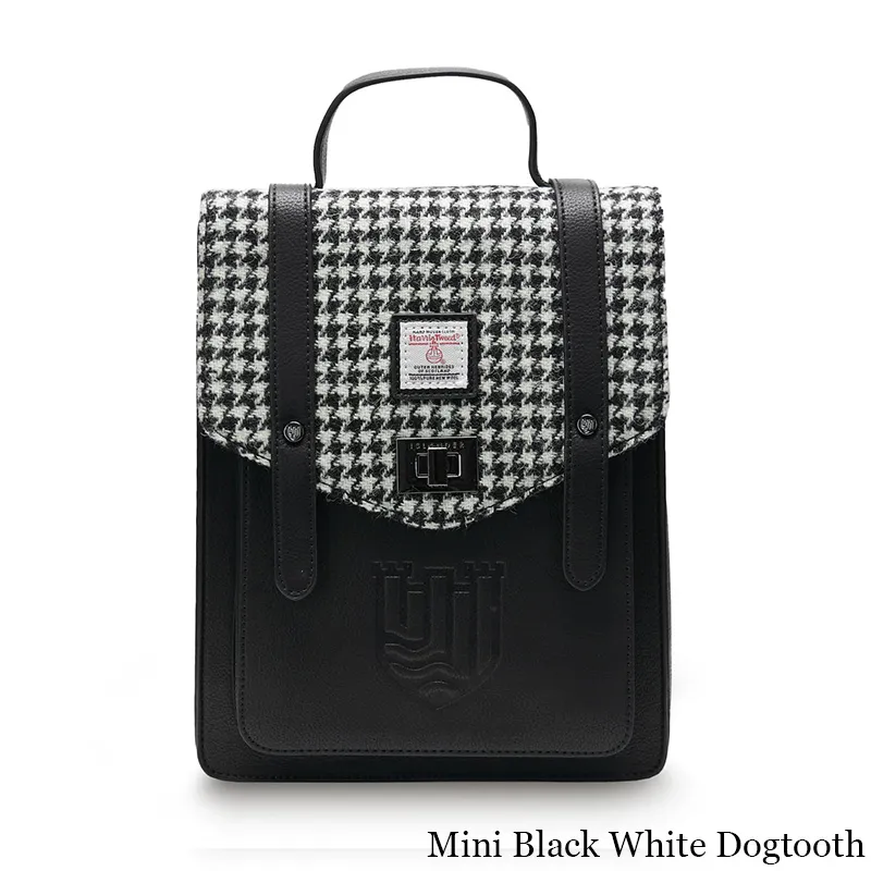 B40256 MINI BLACK and WHITE DOGTOOTHColour Authentic Harris Tweed Highland Backpack Gaelsong