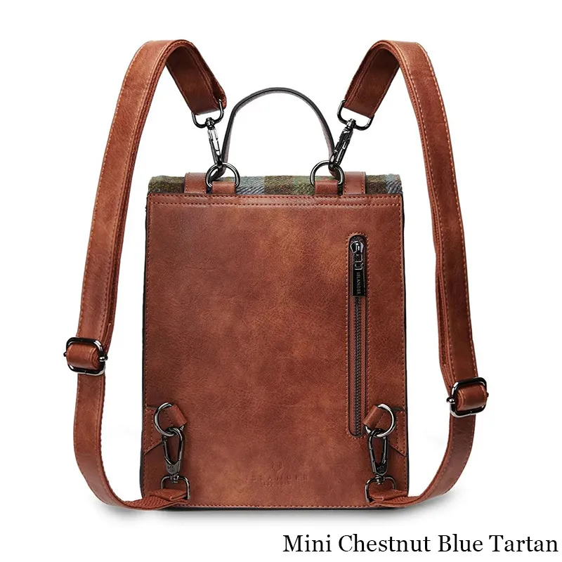 B40273 CHESTNUT TARTAN Colour Handmade Ladies Harris Tweed Crossbody Bag- Mini Back Side View Pocket  Gaelsong