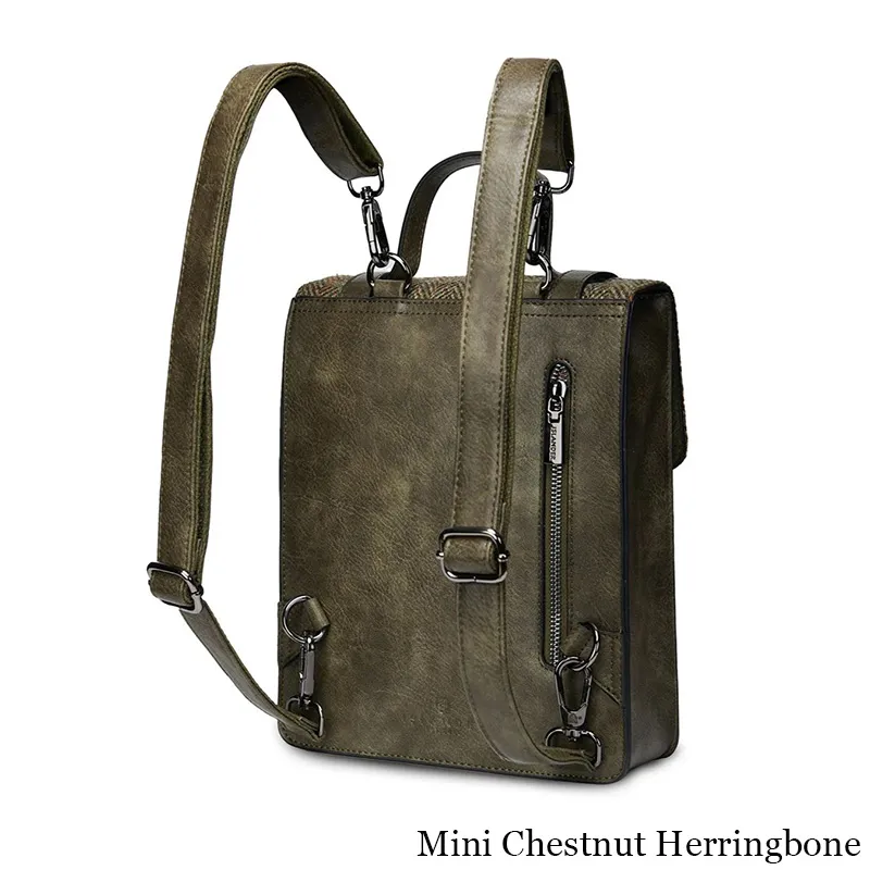 B40273 CHESTNUT HERRINGBONE Colour Handmade Ladies Harris Tweed Crossbody Bag- Mini Back Side View Pocket Gaelsong