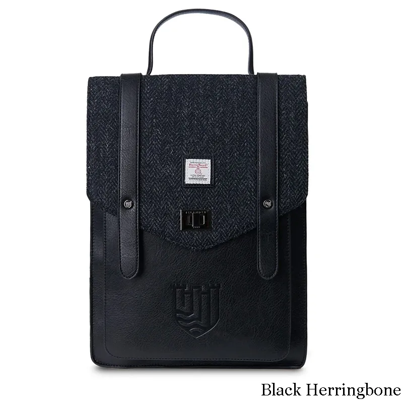 B40256 BLACK HERRINGBONE Colour Authentic Harris Tweed Highland Backpack Gaelsong