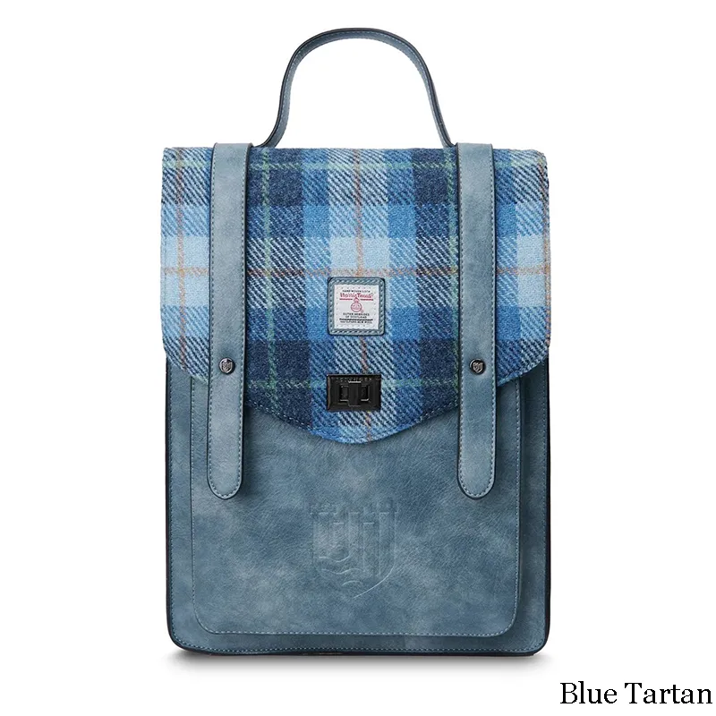 B40256 BLUE TARTAN Colour Authentic Harris Tweed Highland Backpack Gaelsong