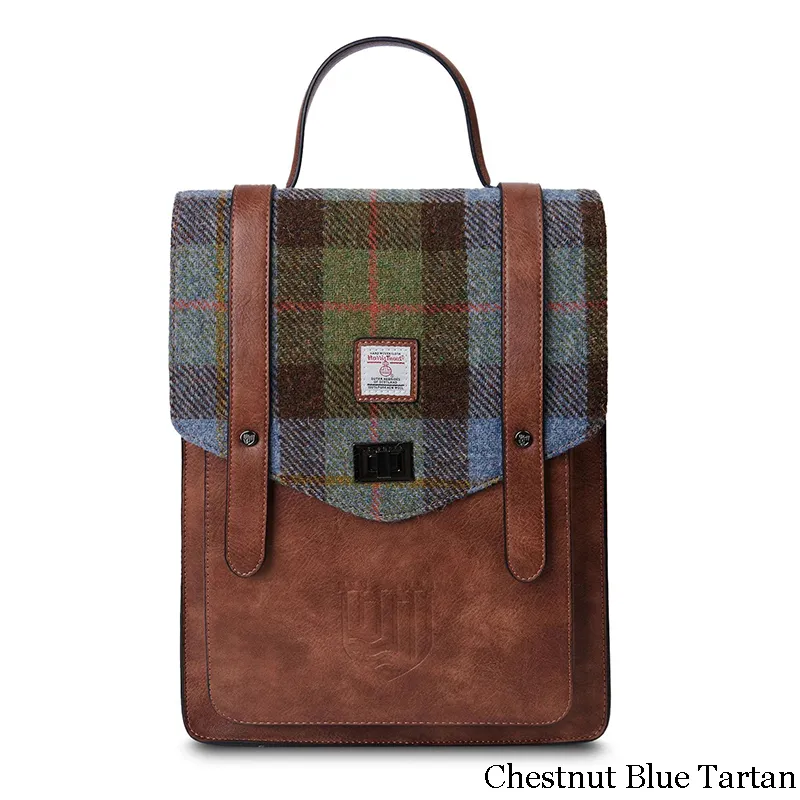 B40256 CHESTNUT BLUE TARTAN Colour  Authentic Harris Tweed Highland Backpack Gaelsong