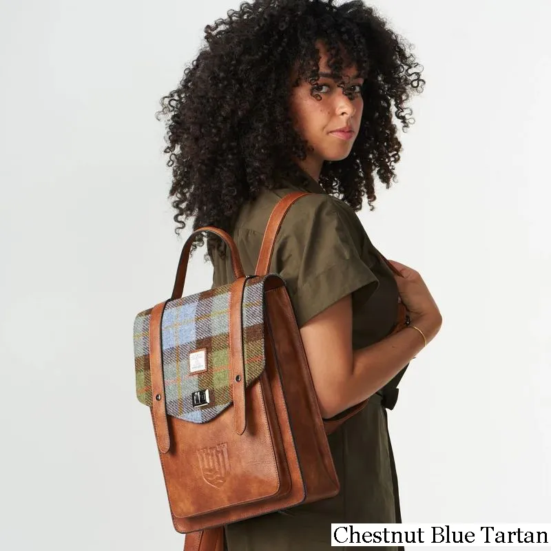 B40256 CHESTNUT BLUE TARTAN Colour  Authentic Harris Tweed Highland Backpack Lifestyle Gaelsong