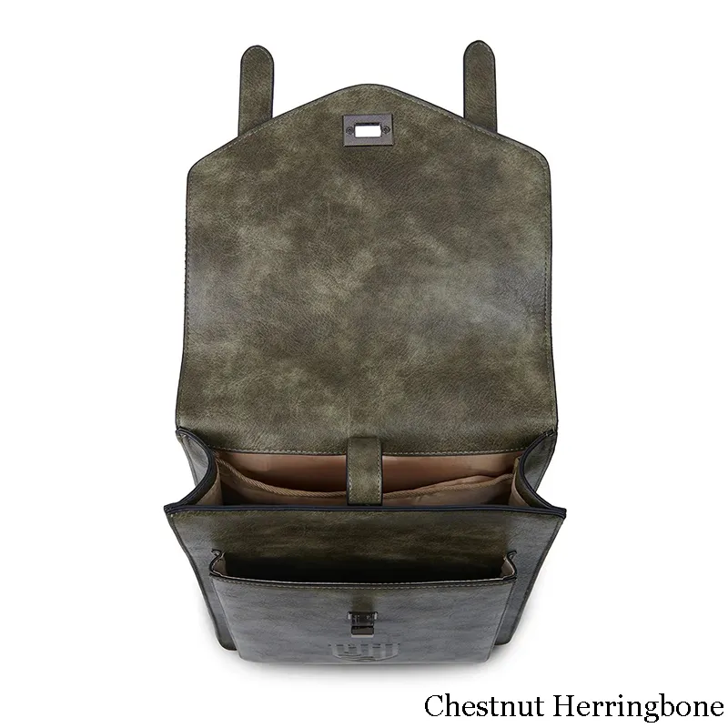 B40256 CHESTNUT HERRINGBONE Colour Authentic Harris Tweed Highland Backpack Inside Compartemnts Gaelsong
