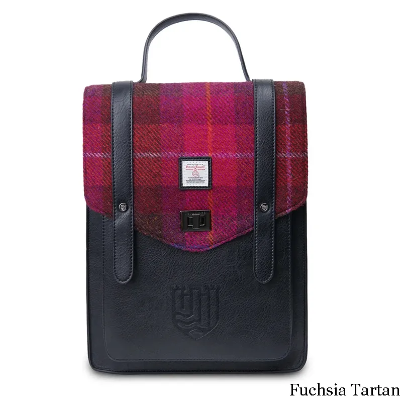 B40256 FUCHSIA TARTAN Colour Authentic Harris Tweed Highland Backpack Gaelsong