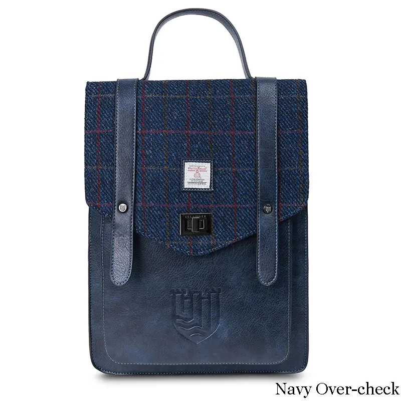 B40256 NAVY OVERCHECK Colour Authentic Harris Tweed Highland Backpack Gaelsong