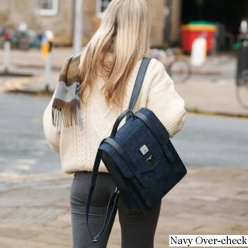 B40256 NAVY OVERCHECK Colour Authentic Harris Tweed Highland Backpack Style Gaelsong