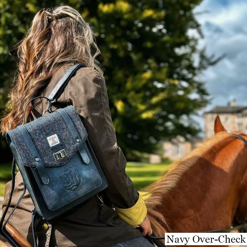 B40256 NAVY OVERCHECK Colour Authentic Harris Tweed Highland Backpack Style Gaelsong