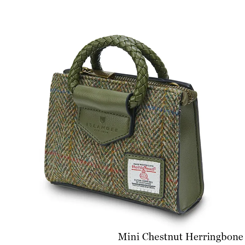 B40257 MINI CHESTNUT HERRINGBONE Colour Handcrafted Harris Tweed Midi Tote Bag Gaelsong