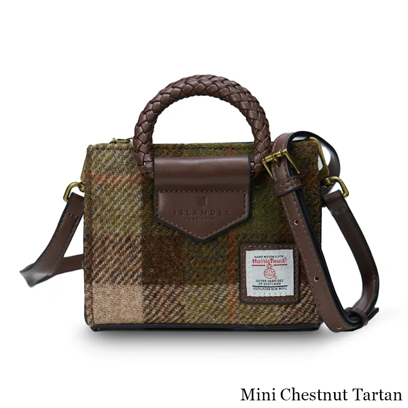 B40257 MINI CHESTNUT Colour Handcrafted Harris Tweed Midi Tote Bag Gaelsong