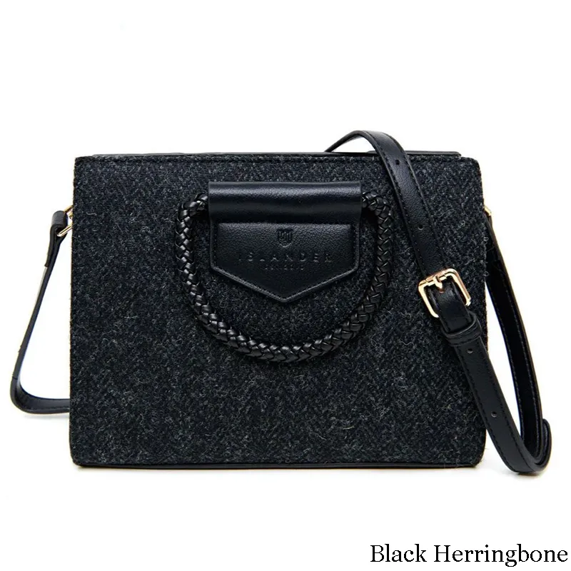 B40257 BLACK HERRINGBONE Colour Handcrafted Harris Tweed Midi Tote Bag Gaelsong
