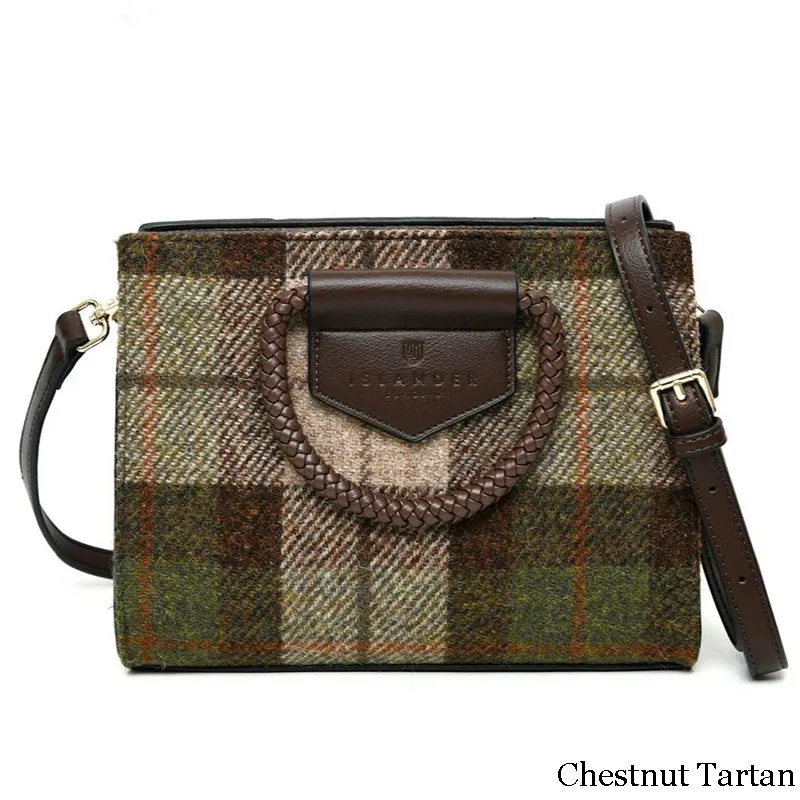 B40257 CHESTNUT Colour Handcrafted Harris Tweed Midi Tote Bag Gaelsong