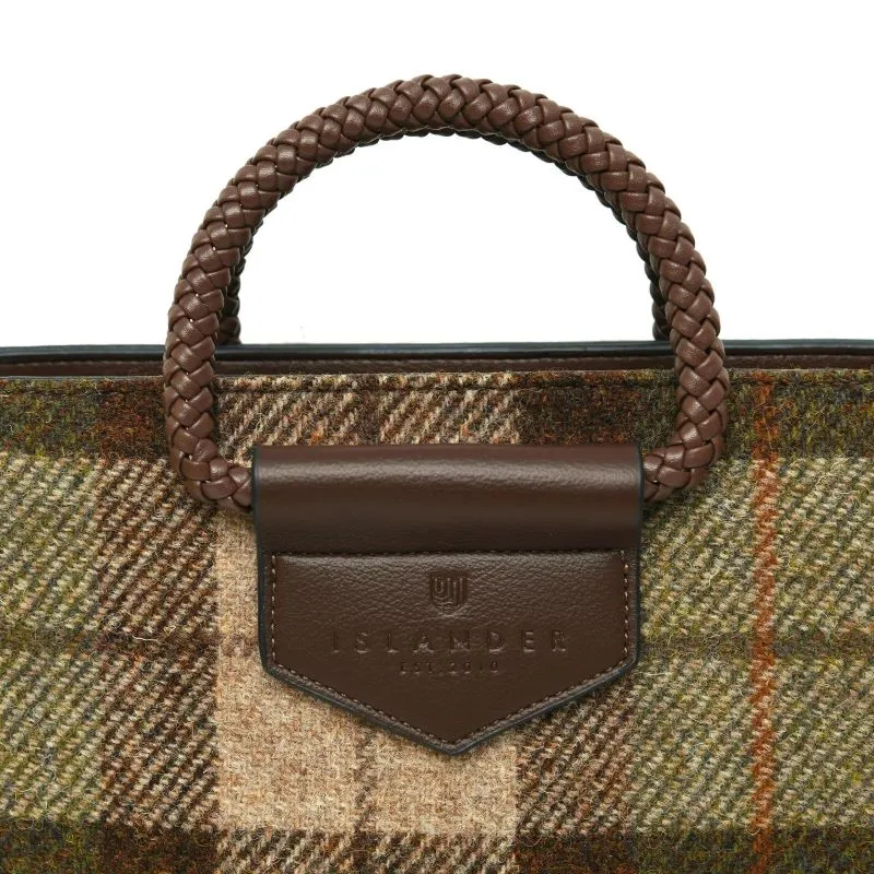 B40257 CHESTNUT Colour Handcrafted Harris Tweed Midi Tote Bag Closeup Handle View Gaelsong