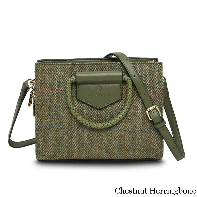 B40257 CHESTNUT HERRINGBONE Colour Handcrafted Harris Tweed Midi Tote Bag Gaelsong