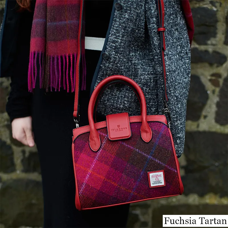B40258 FUCHSIA Colour Authentic Harris Tweed Small Tote Bag Lifestyle Closeup View Gaelsong