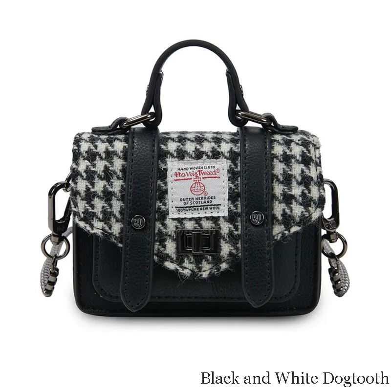 B40259 BLACK WHITE Colour Genuine Harris Tweed Small Satchel Gaelsong